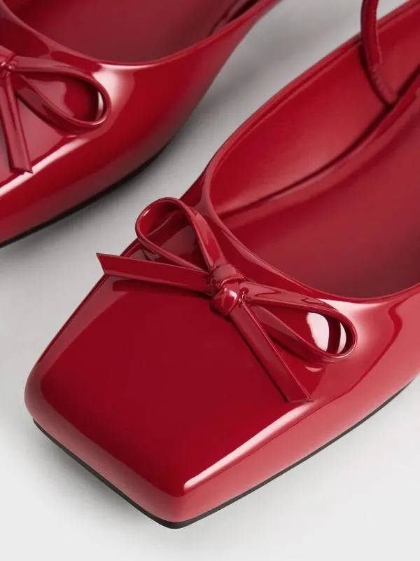 Women Bow SquareToe Ballet Mules 8211 Red CHARLES and KEITH Flats