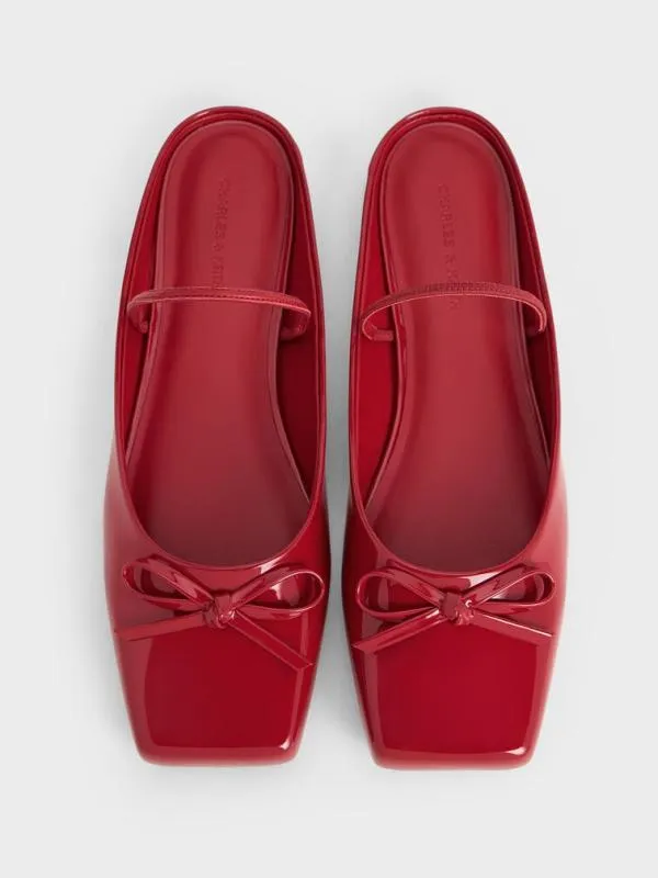 Women Bow SquareToe Ballet Mules 8211 Red CHARLES and KEITH Flats