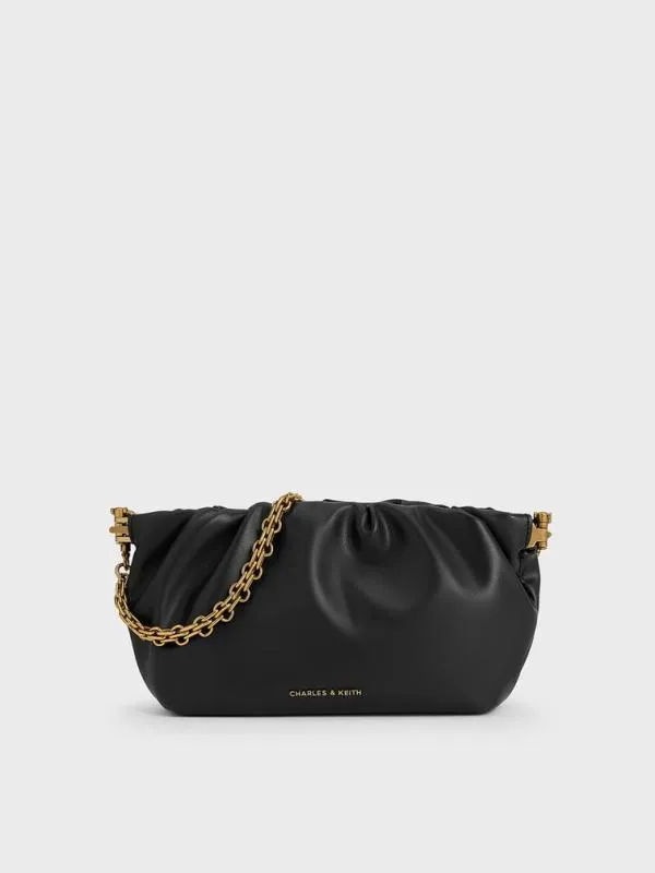 Women Brigette Ruched ChainHandle Clutch 8211 Black CHARLES and KEITH Clutches Women Brigette Ruched ChainHandle Clutch 8211 Black CHARLES and KEITH Clutches