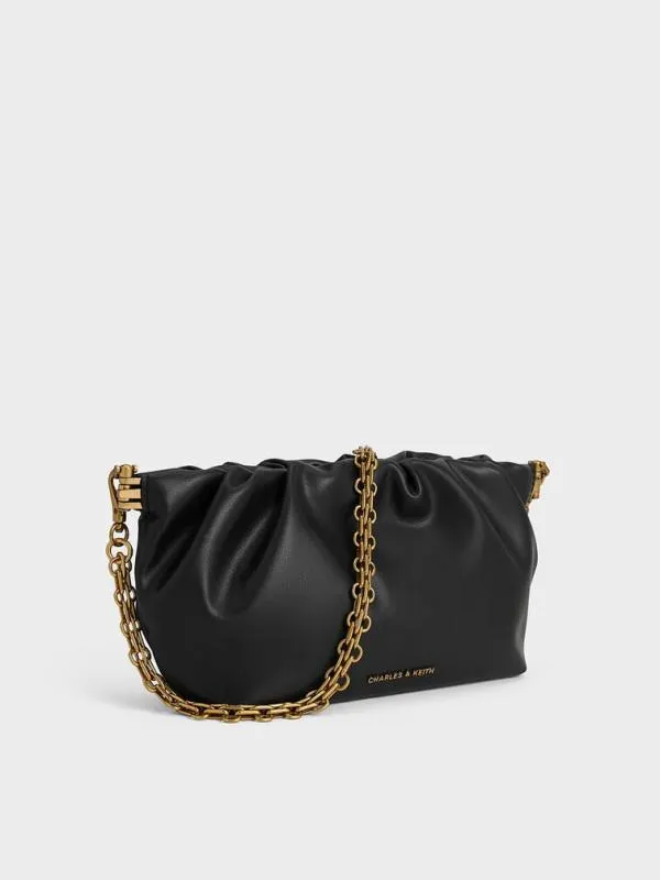 Women Brigette Ruched ChainHandle Clutch 8211 Black CHARLES and KEITH Clutches