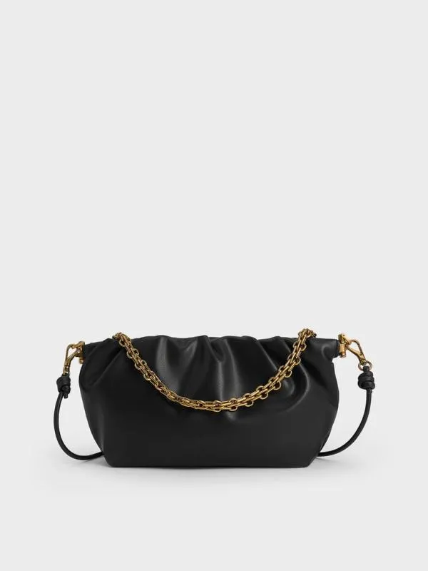 Women Brigette Ruched ChainHandle Clutch 8211 Black CHARLES and KEITH Clutches