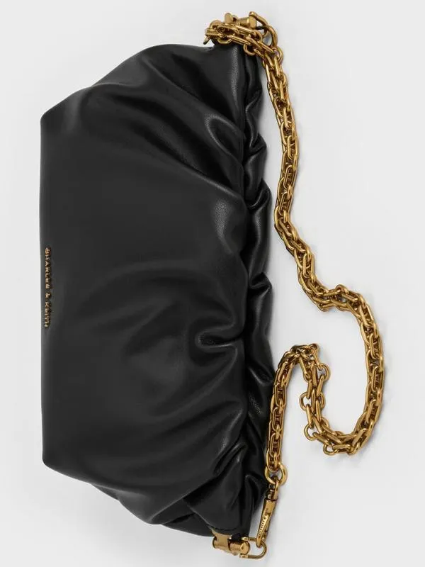 Women Brigette Ruched ChainHandle Clutch 8211 Black CHARLES and KEITH Clutches