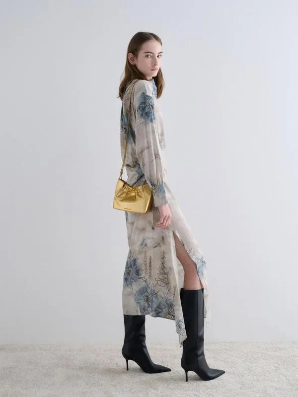 Women Brigette Ruched Metallic ChainHandle Shoulder Bag 8211 Gold CHARLES and KEITH Slouchy Bags