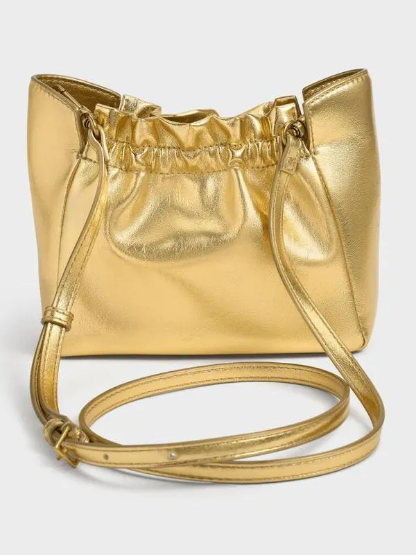 Women Brigette Ruched Metallic ChainHandle Shoulder Bag 8211 Gold CHARLES and KEITH Slouchy Bags