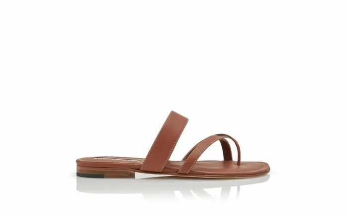 Women Brown Calf Leather Crossover Flat Sandals Manolo Blahnik Flats