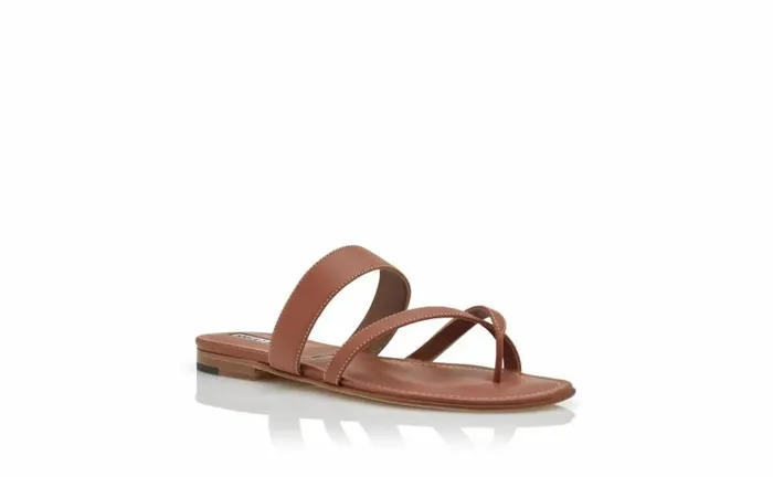 Women Brown Calf Leather Crossover Flat Sandals Manolo Blahnik Flats