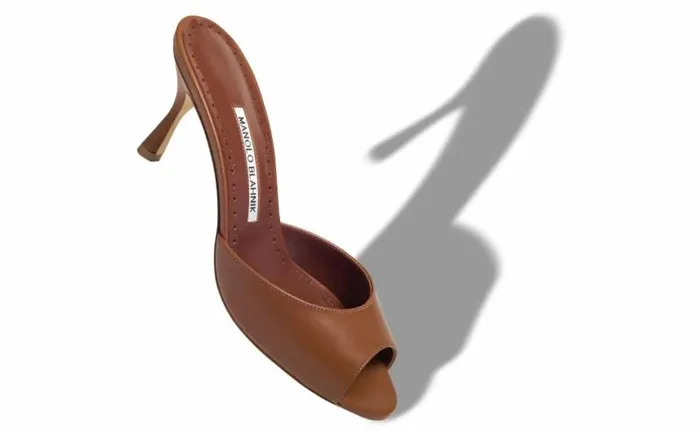 Women Brown Calf Leather Open Toe Mules Manolo Blahnik Mules
