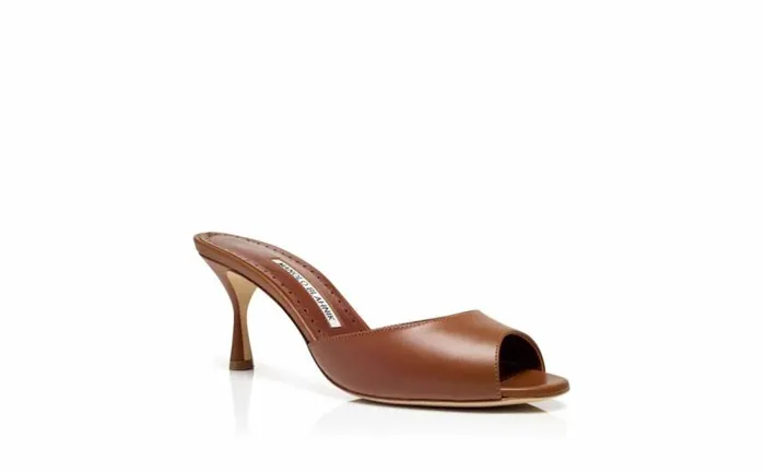 Women Brown Calf Leather Open Toe Mules Manolo Blahnik Mules