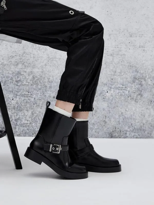 Women BuckleStrap Biker Boots 8211 Black CHARLES and KEITH Boots