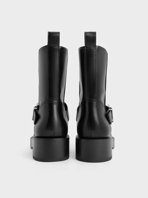 Women BuckleStrap Biker Boots 8211 Black CHARLES and KEITH Boots