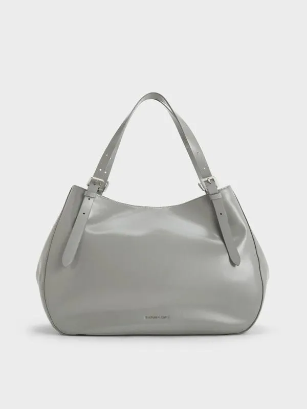 Women BuckleStrap Slouchy Tote Bag 8211 Grey CHARLES and KEITH Slouchy Bags