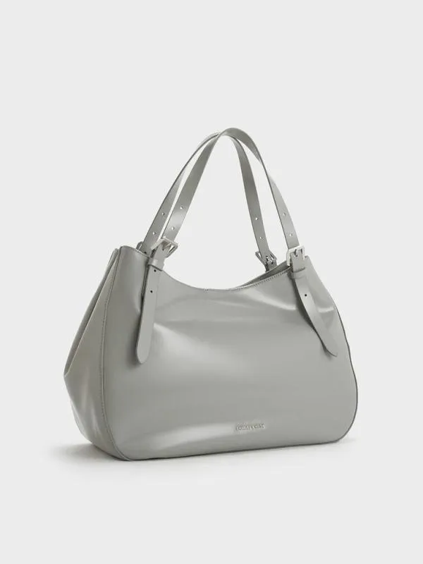 Women BuckleStrap Slouchy Tote Bag 8211 Grey CHARLES and KEITH Slouchy Bags