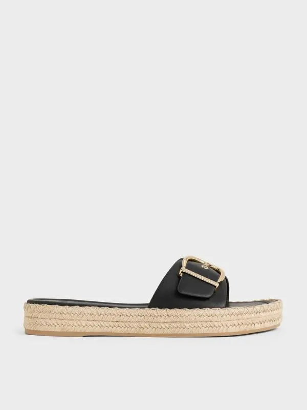 Women Buckled Espadrille Sandals 8211 Black CHARLES and KEITH Flats