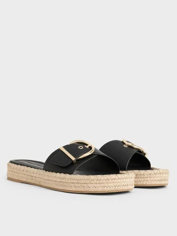 Women Buckled Espadrille Sandals 8211 Black CHARLES and KEITH Flats