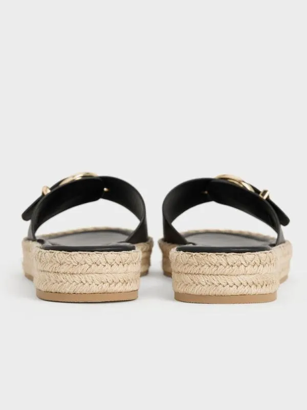 Women Buckled Espadrille Sandals 8211 Black CHARLES and KEITH Flats