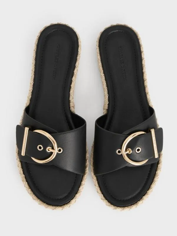 Women Buckled Espadrille Sandals 8211 Black CHARLES and KEITH Flats