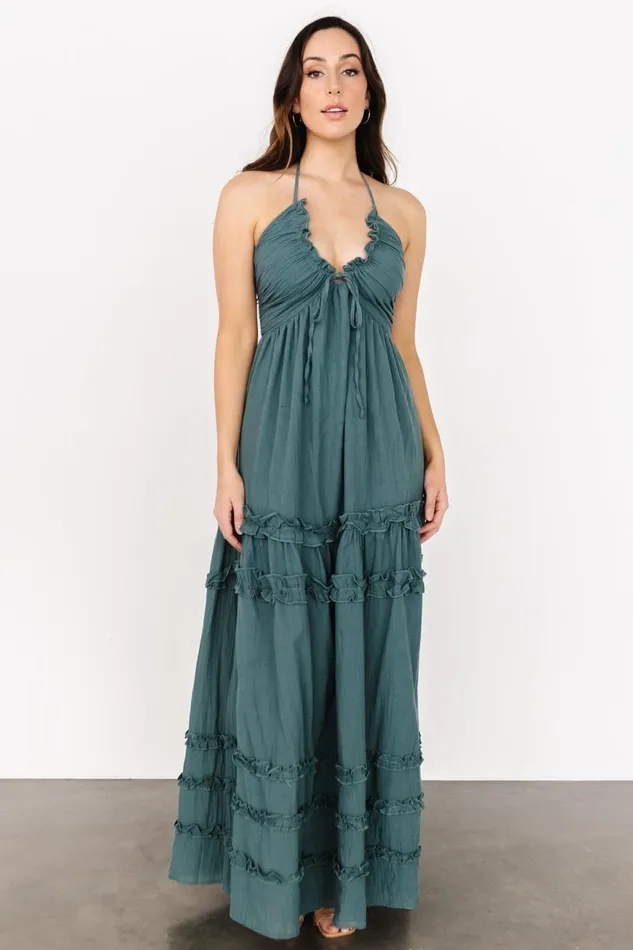 Women Bump Friendly Baltic Born Augusta Halter Neck Maxi Dress Dusty Jade