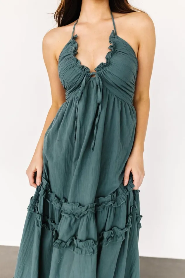 Women Bump Friendly Baltic Born Augusta Halter Neck Maxi Dress Dusty Jade