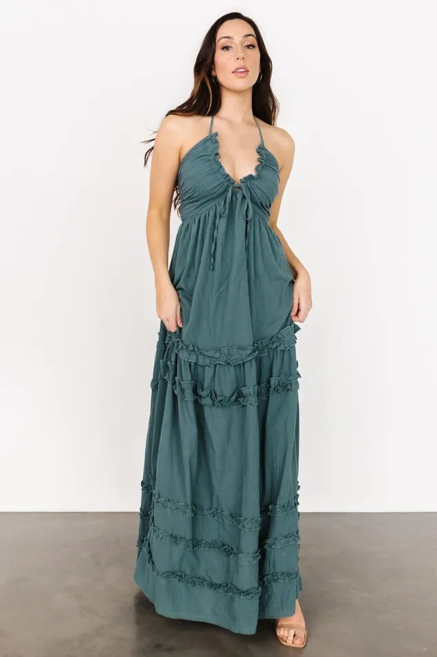 Women Bump Friendly Baltic Born Augusta Halter Neck Maxi Dress Dusty Jade