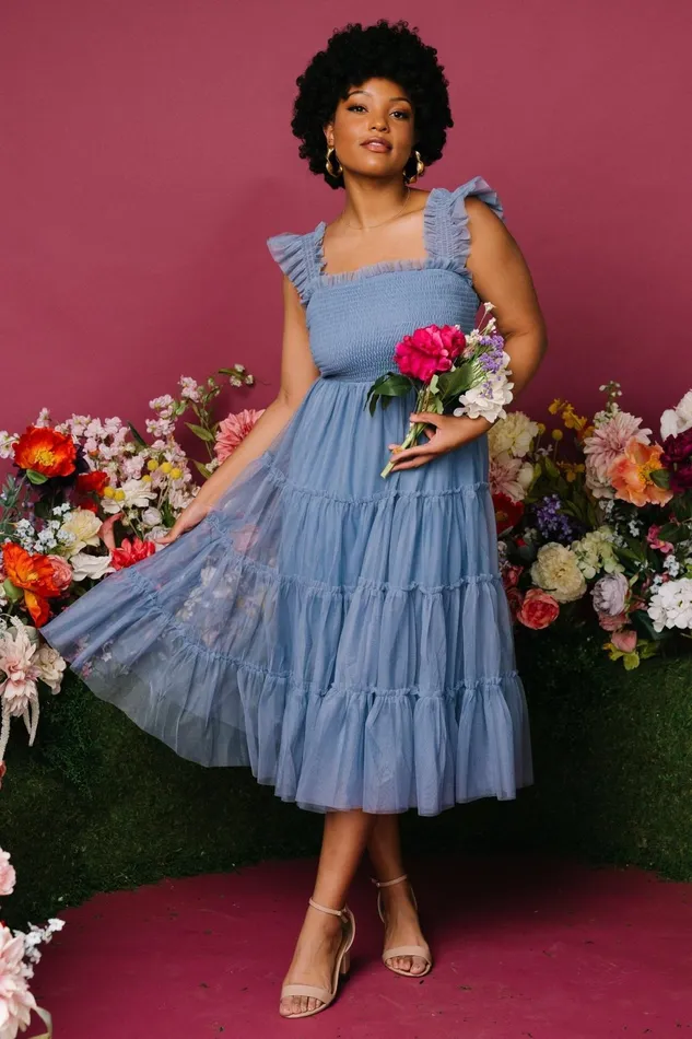 Women Bump Friendly Baltic Born Emma Smocked Tulle Dress Slate Blue