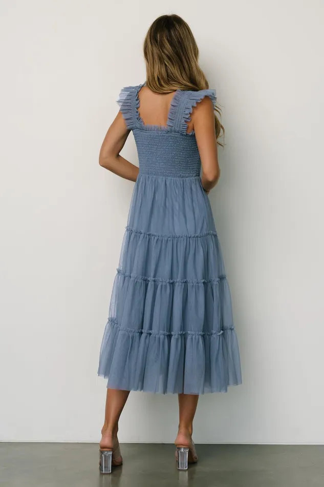 Women Bump Friendly Baltic Born Emma Smocked Tulle Dress Slate Blue