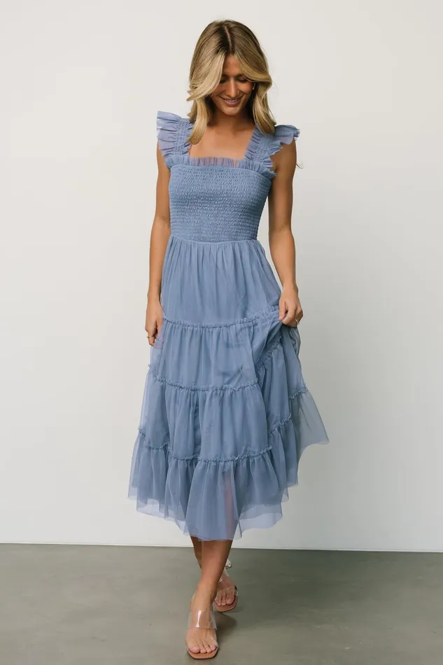 Women Bump Friendly Baltic Born Emma Smocked Tulle Dress Slate Blue