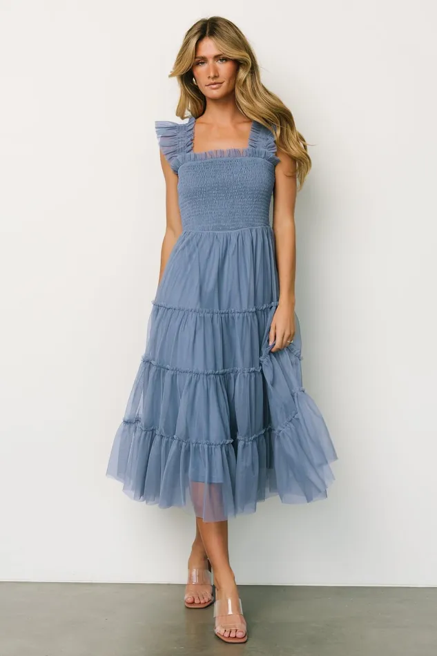 Women Bump Friendly Baltic Born Emma Smocked Tulle Dress Slate Blue