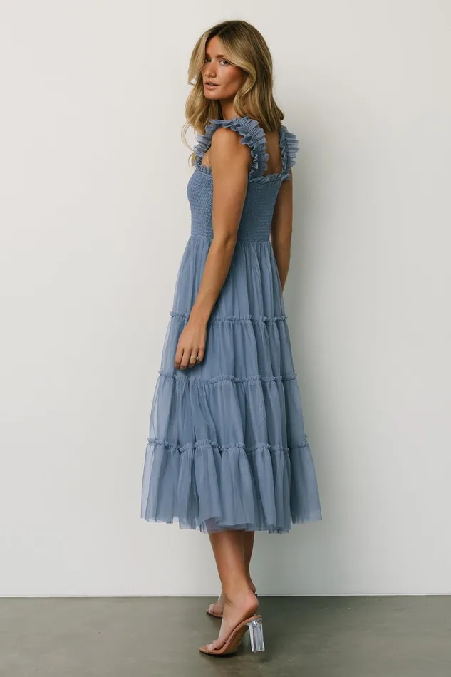 Women Bump Friendly Baltic Born Emma Smocked Tulle Dress Slate Blue