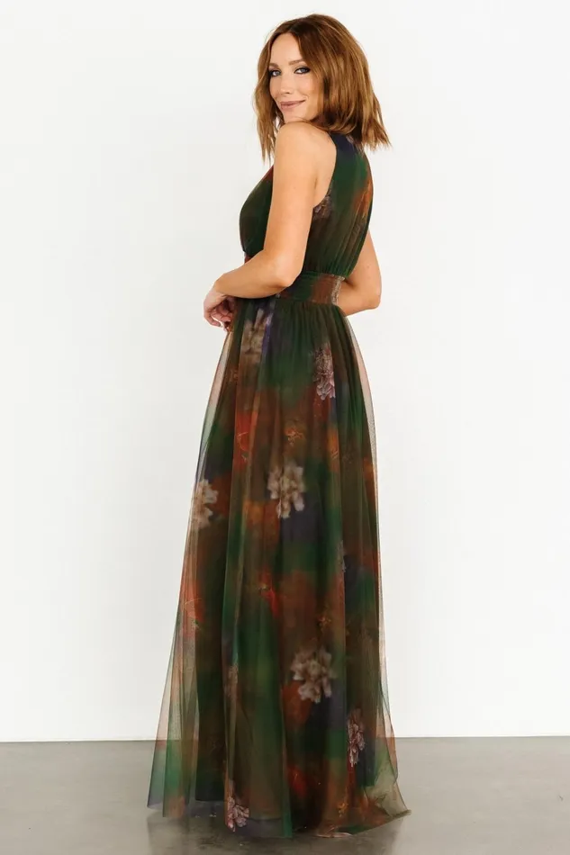 Women Bump Friendly Baltic Born Kamila Tulle Maxi Dress Olive Multi Floral
