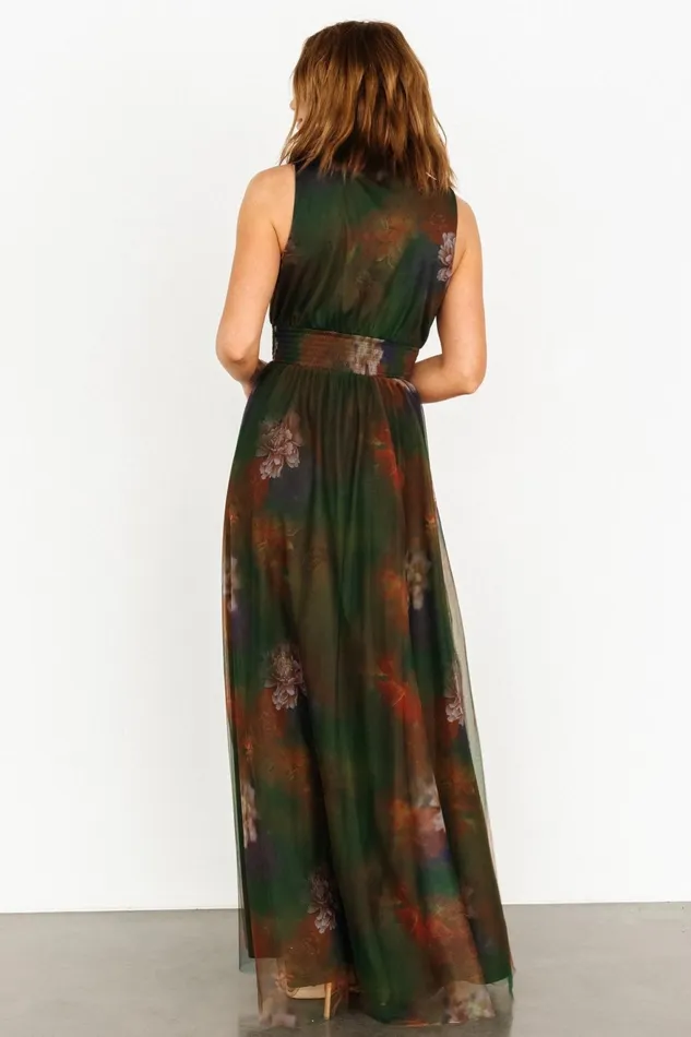 Women Bump Friendly Baltic Born Kamila Tulle Maxi Dress Olive Multi Floral