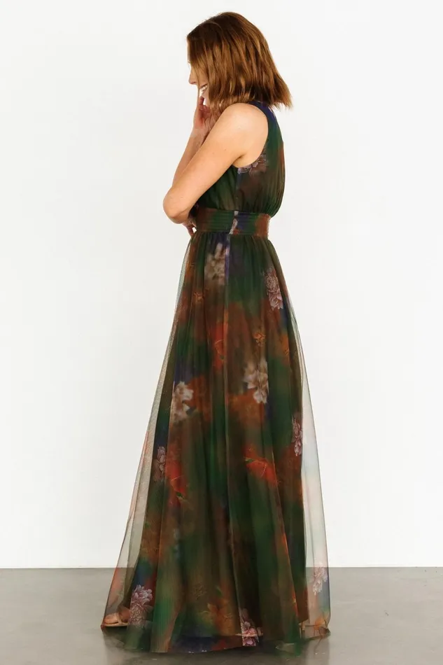 Women Bump Friendly Baltic Born Kamila Tulle Maxi Dress Olive Multi Floral