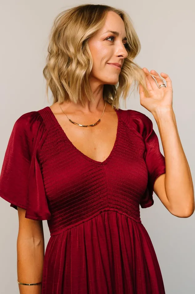 Women Bump Friendly Baltic Born Lovell Smocked Midi Dress Wine