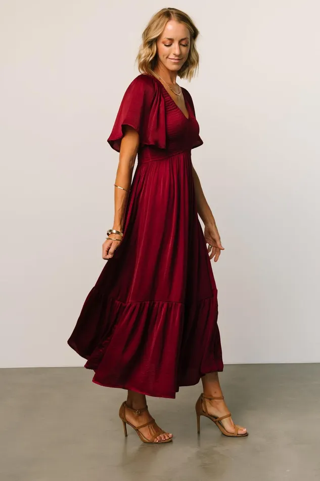 Women Bump Friendly Baltic Born Lovell Smocked Midi Dress Wine