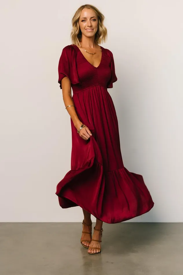 Women Bump Friendly Baltic Born Lovell Smocked Midi Dress Wine