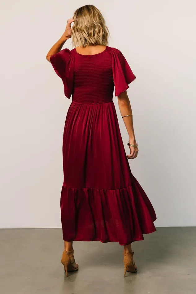 Women Bump Friendly Baltic Born Lovell Smocked Midi Dress Wine