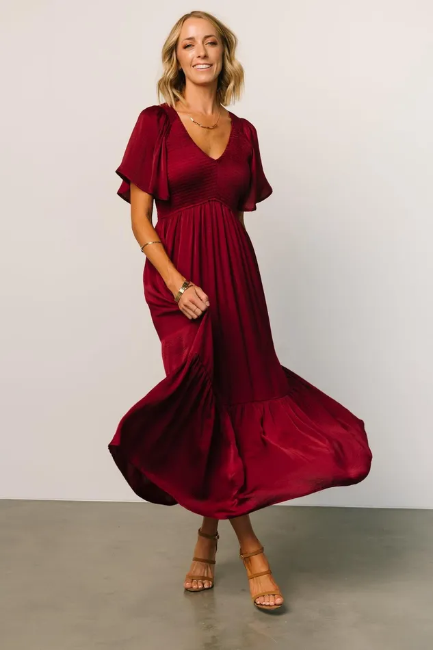 Women Bump Friendly Baltic Born Lovell Smocked Midi Dress Wine