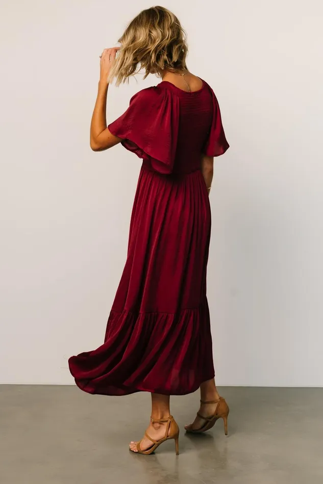Women Bump Friendly Baltic Born Lovell Smocked Midi Dress Wine
