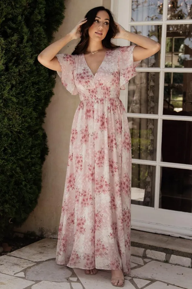 Women Bump Friendly Baltic Born Lynlee Metallic Maxi Dress Pink Multi