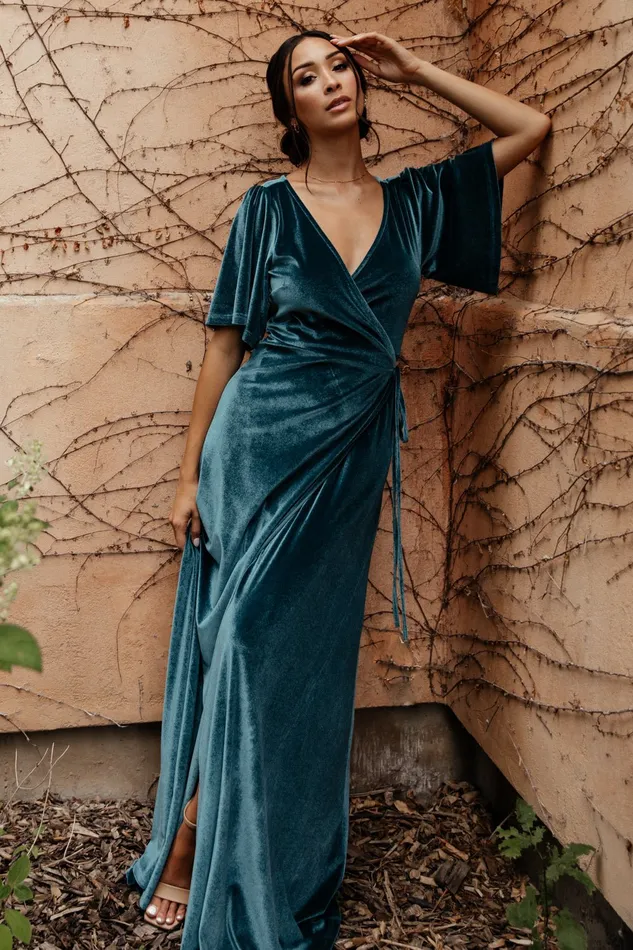Women Bump Friendly Baltic Born Meghan Velvet Wrap Maxi Dress Persian Blue
