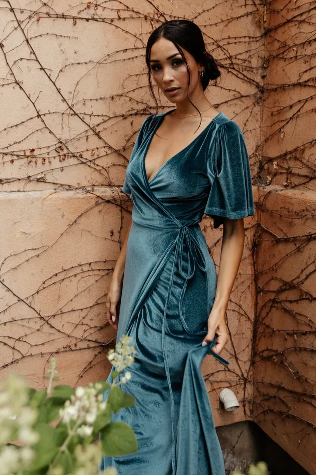 Women Bump Friendly Baltic Born Meghan Velvet Wrap Maxi Dress Persian Blue Women Bump Friendly Baltic Born Meghan Velvet Wrap Maxi Dress Persian Blue