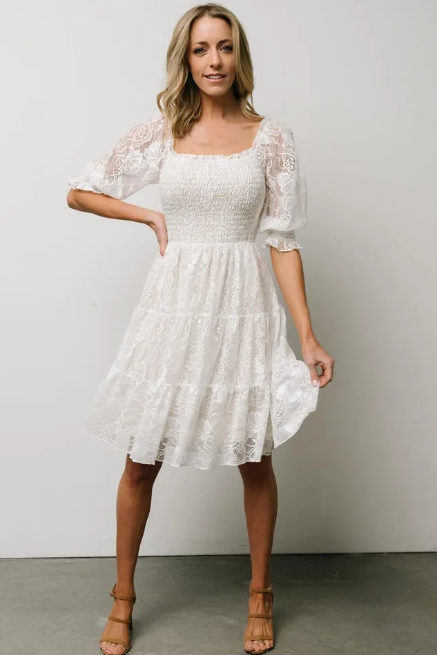 Women Bump Friendly Baltic Born Tate Smocked Lace Short Dress Off White