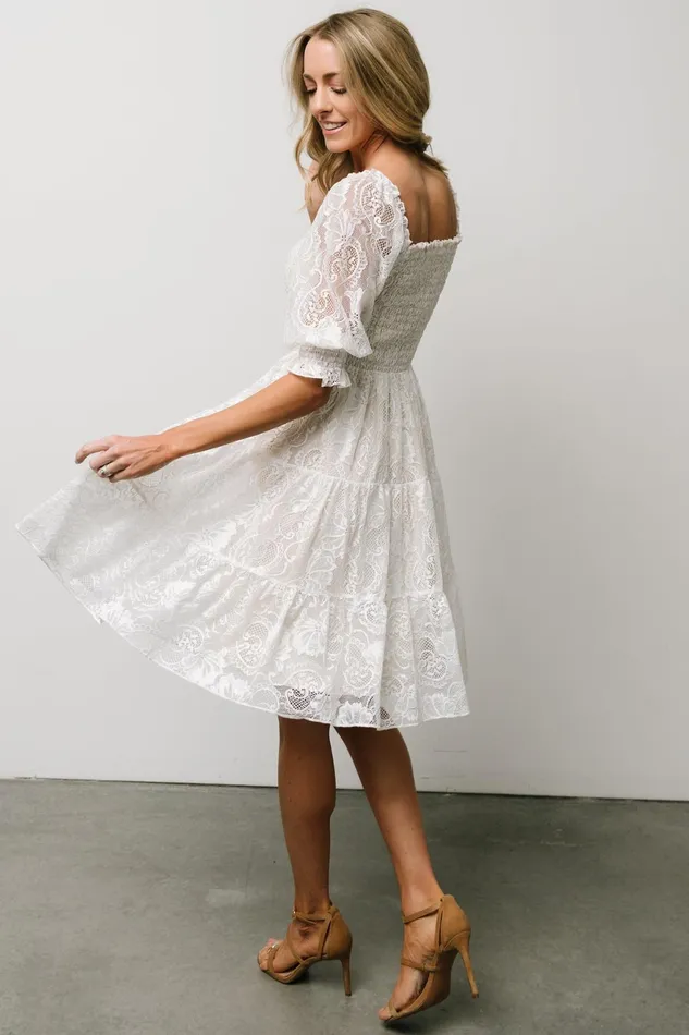 Women Bump Friendly Baltic Born Tate Smocked Lace Short Dress Off White