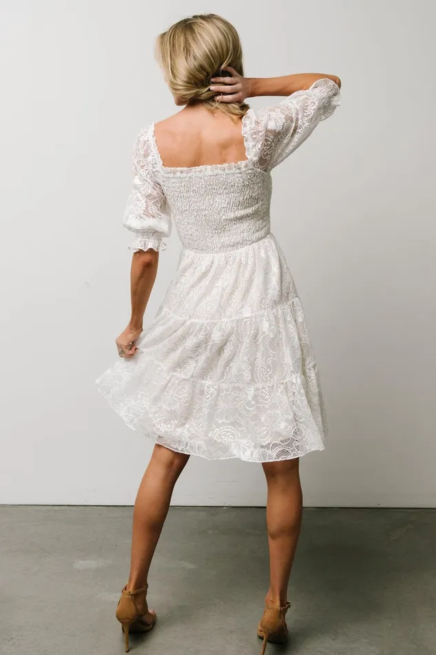 Women Bump Friendly Baltic Born Tate Smocked Lace Short Dress Off White