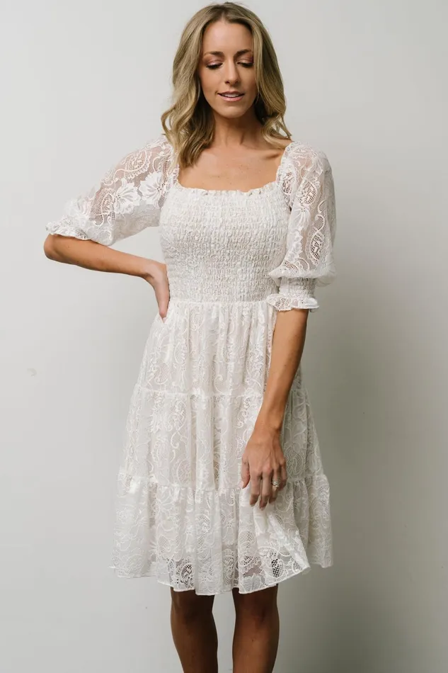 Women Bump Friendly Baltic Born Tate Smocked Lace Short Dress Off White