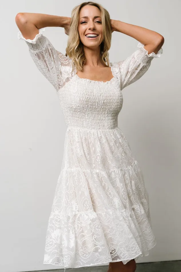 Women Bump Friendly Baltic Born Tate Smocked Lace Short Dress Off White