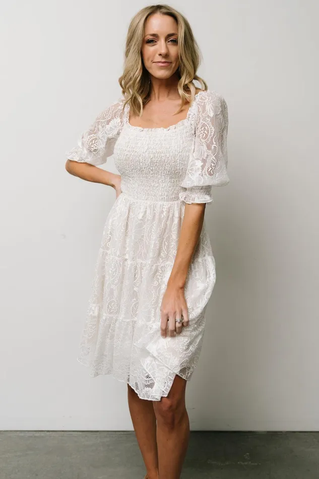 Women Bump Friendly Baltic Born Tate Smocked Lace Short Dress Off White