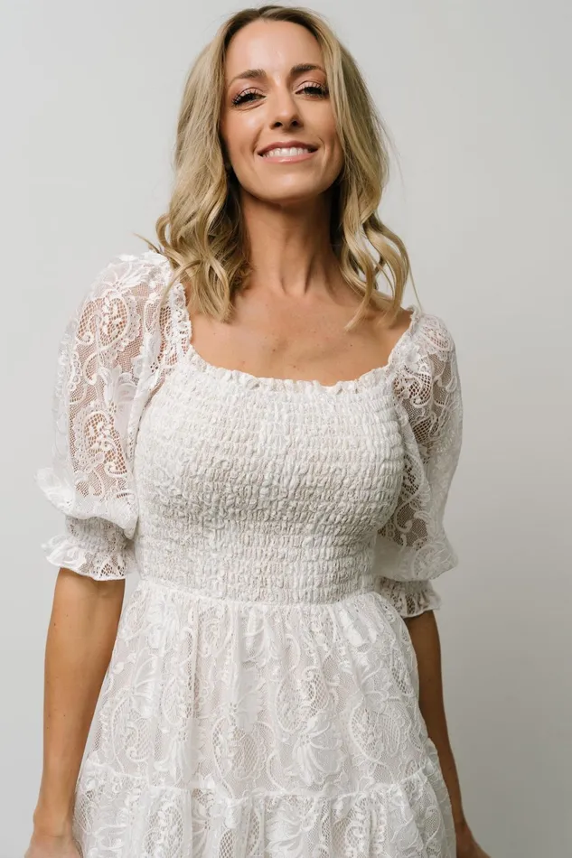 Women Bump Friendly Baltic Born Tate Smocked Lace Short Dress Off White