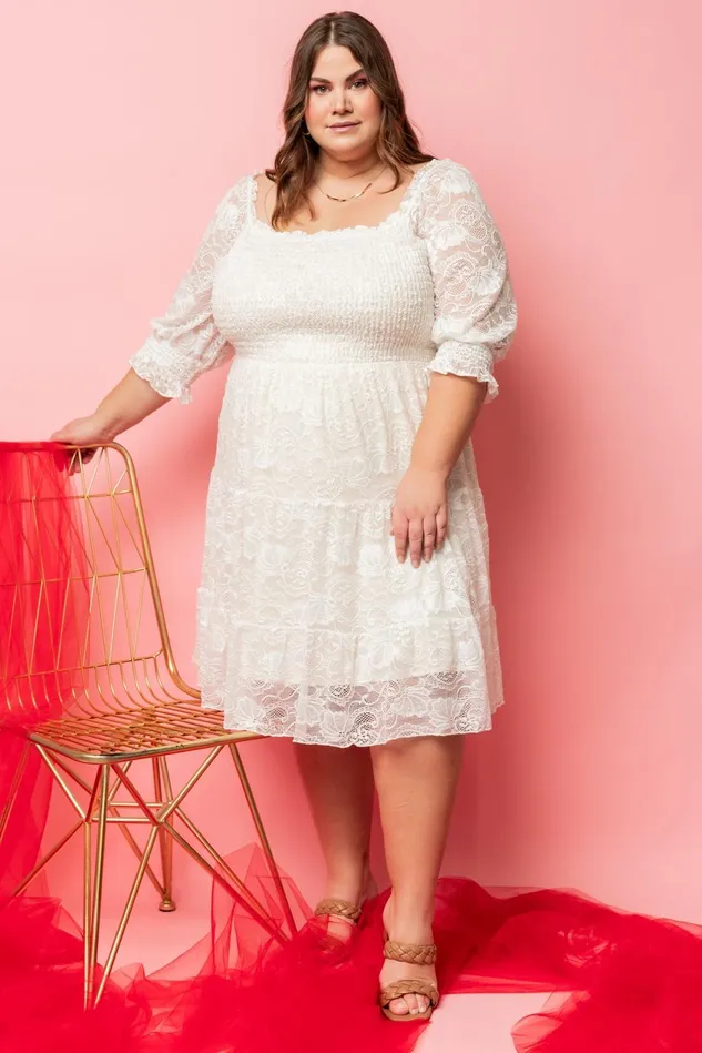 Women Bump Friendly Baltic Born Tate Smocked Lace Short Dress Off White