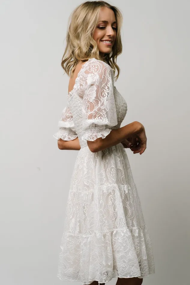 Women Bump Friendly Baltic Born Tate Smocked Lace Short Dress Off White