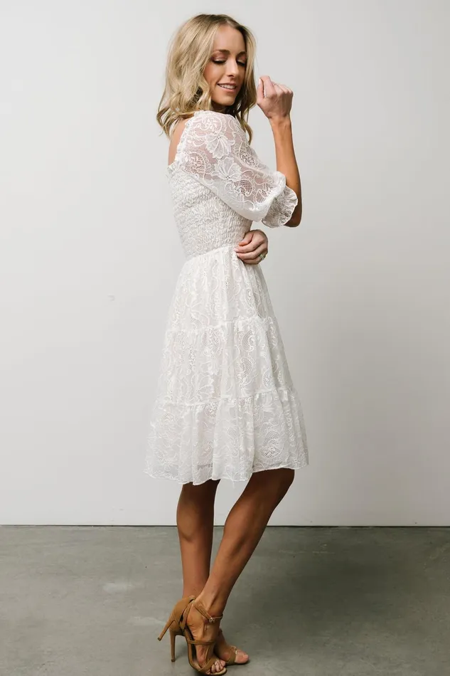 Women Bump Friendly Baltic Born Tate Smocked Lace Short Dress Off White